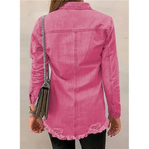 WOMEN'S Oversized Denim Jacket Casual Long A1 Rose